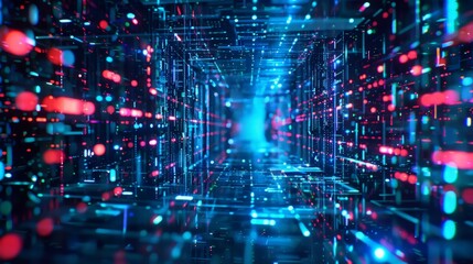 Obraz premium Highly detailed digitally generated background animation, perfectly usable for a wide range of topics related to network security, the internet of things or technology in general. Seamless loop.