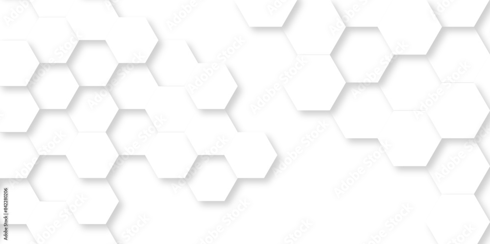 Wall mural abstract pattern with hexagonal white and gray technology line paper background. hexagonal 3d vector - Wall murals