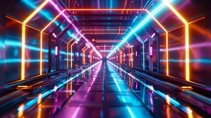 Neon Lighting, Abstract, Technology, Futuristic, Stereoscopic Image