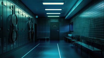 Fototapeta premium School locker room with tennis sports equipment AI generated image