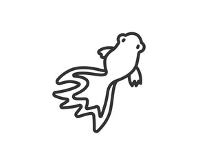 泳いでいる、金魚のアイコン（線画）のイラスト