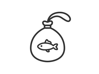 金魚すくいでとった、金魚のアイコン（線画）のイラスト