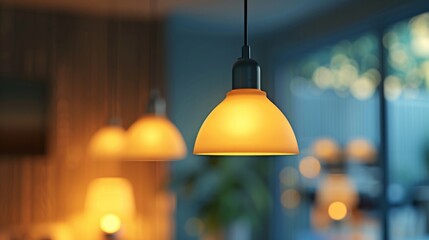 Obraz premium Warm modern hanging lamp in a cozy interior