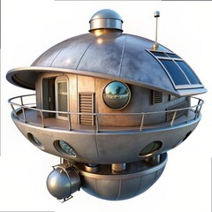 3D Render of a futuristic floating house, on isolated white background, Generative AI