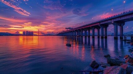 2nd Penang Bridge view during dawn in George Town, Penang, Malaysia.