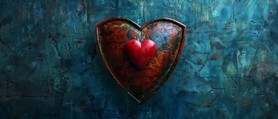 Abstract art of a textured heart on a blue background, evoking emotion and depth, perfect for use in design projects or as wall art.