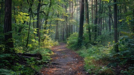 Obraz premium Footpath in the forest glimpsed