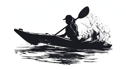 A vector silhouette of a woman kayaking