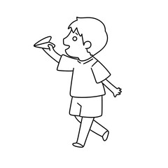 A boy is holding a piece of paper and looking up