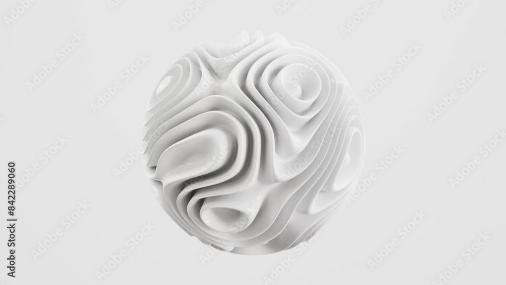 Poster Abstract animation of white wavy geometric, 3d loop animation render.