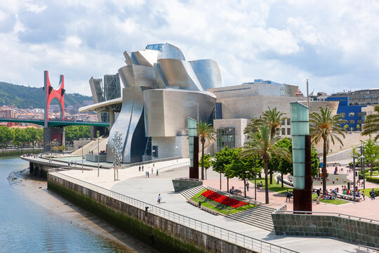 Bilbao, Spain - JUNE 17, 2014: The facade of the Guggenheim Museum in Bilbao. Guggenheim Museum Bilbao is museum of modern and contemporary art
