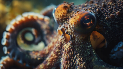 A close up of an octopus with its eyes open