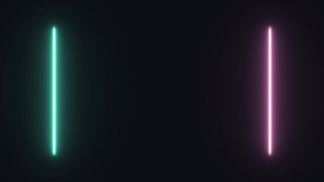 Intro animation: a vertical neon line bar splitting into two (turquoise and magenta), then merging back into one.