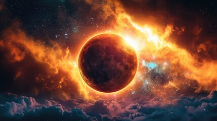 Orange Sun in Cloudy Sky