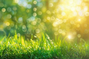 Obraz premium Grass Background. Natural Field with Green Grass and Blurred Bokeh