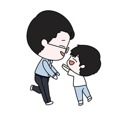 A man and a boy are hugging each other