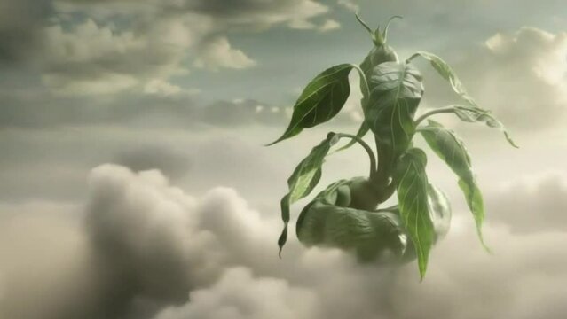 Plant Stem Among the Clouds from the Fairy Tale About Jack and the Magic Beans in a Whimsical Style with Dreamy Colors for Fantasy Concept