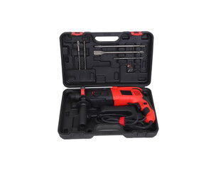 Fototapeta premium black tool kit box isolated on white background