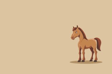 Obraz premium Cheval brun dessiné sur fond beige, espace négatif copyspace, minimaliste, capturant la grâce et la puissance de cet animal majestueux.