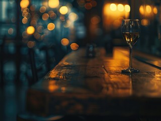 Wine glass on wooden table