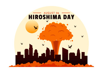 Hiroshima Day Vector Illustration for August 6th featuring a Peace Dove and a Nuclear Explosion Background in a Flat Style Cartoon Design