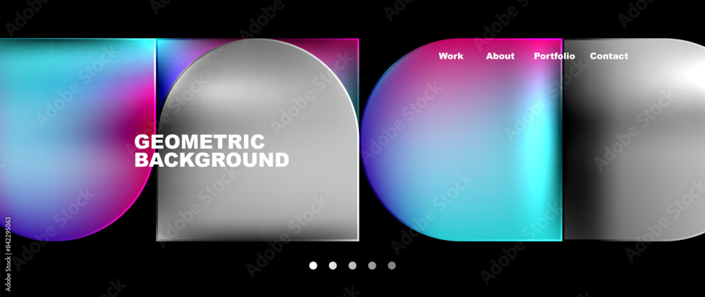 Poster Bright colorful squares with round elements minimal geometric background. Vector Illustration For Wallpaper, Banner, Background, Card, Book Illustration, landing page
