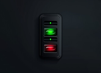 interrupteur à bascule avec deux voyants lumineux, vert pour 'marche' et rouge pour 'arrêt', sur un fond noir élégant. technologie, domotique, contrôle et gestion d'énergie