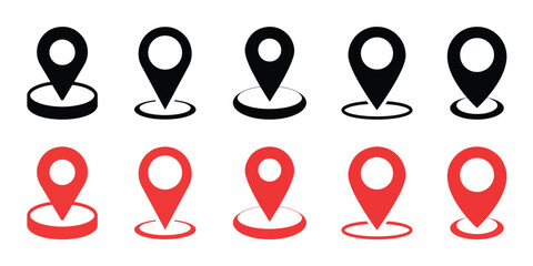 Location icon set. Flat icon set of location and map pins. Map pin place marker. Location pointer icon symbol in flat style. Position symbol.
