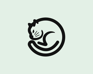 circle line art cat logo design template illustration inspiration