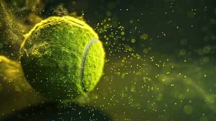 Glorious Fluorescent yellow lawn tennis ball on black background