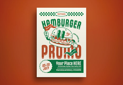 White Retro Hamburger Promo Flyer Layout