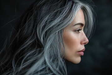 Fototapeta premium Gray Hair. Young woman with grey hair roots problem, natural colours