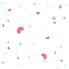 Background decorated with hearts and sparkling stars. Cute decorative background.