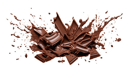 Fototapeta premium Chopped dark chocolate splash isolated on transparent white background, clipping path