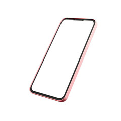 Pink mobile phone with a blank screen, front view. Elegant and chic, perfect for everyday use. Transparent background.