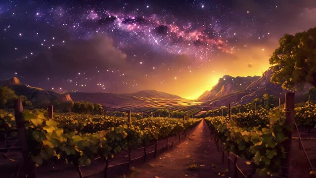 In the heart of the valley a vineyard that glows with the light of a thousand stars its gs bursting with celestial flavor.
