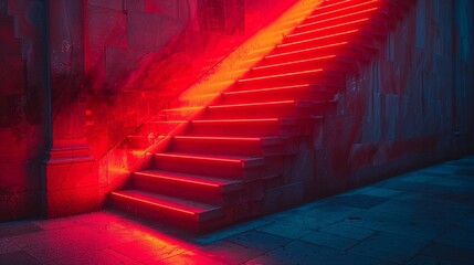 Red neon stairs for movie scenes