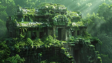 Ancient castle in the jungle background