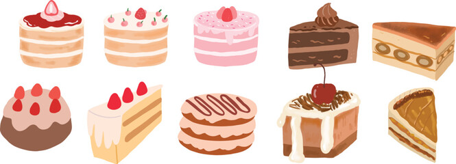 Set of isolated dessert sweet cakes cliparts