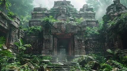 Ancient castle in the jungle background