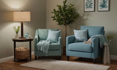 3D render of a tranquil reading nook, emphasizing comfort and serenity. Incorporate a cozy armchair or chaise lounge, a stylish side table, and a floor lamp providing soft, focused light. 