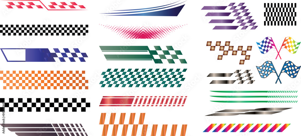 Wall mural racing stripe checker patterns vibrant colors vector design element isolated on white, perfect for a