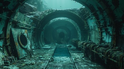 Underwater scene with Ship sank under water