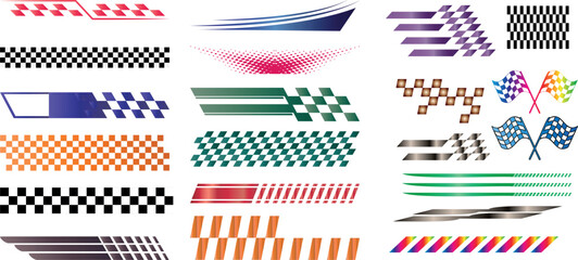 Racing stripe checker patterns vibrant colors vector design element isolated on white, perfect for automotive graphics, decals, and custom designs