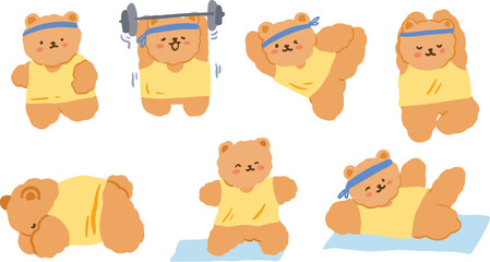 Cute Teddy Bear Doodle Illustration Vector Set