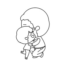 A man and a child are hugging