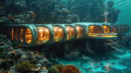 Underwater scene with underwater bedroom