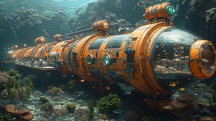 Underwater scene with submarine