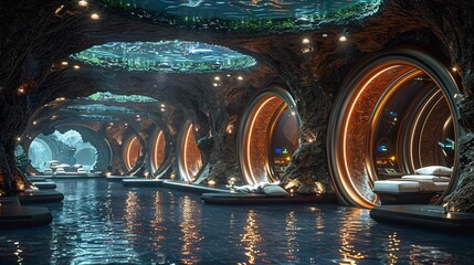 Underwater scene with underwater bedroom