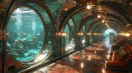 Underwater scene with underwater bedroom